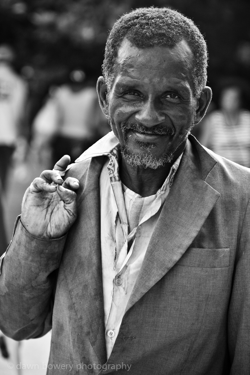 Smiling homeless man